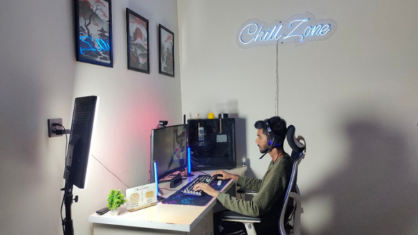 Umair Siddiqui during a live-streamed gaming session from his home studio
